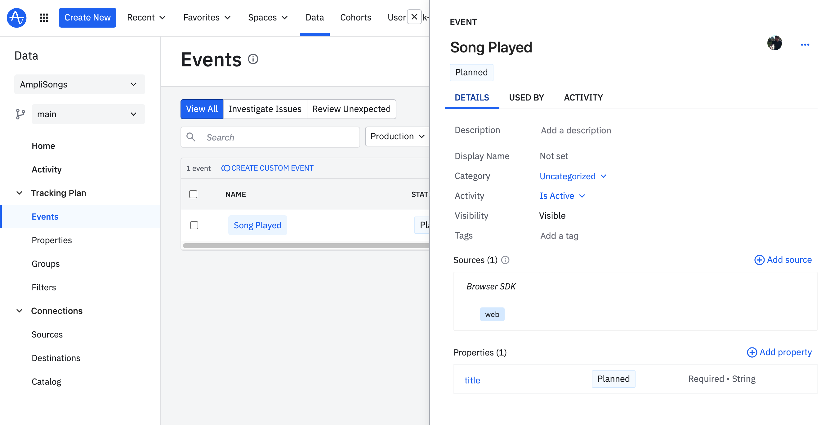 Create Events in your tracking plan and assign them to your Source