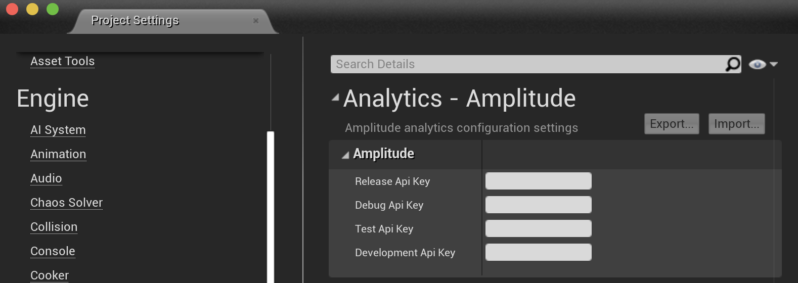 screenshot of the API keys screen