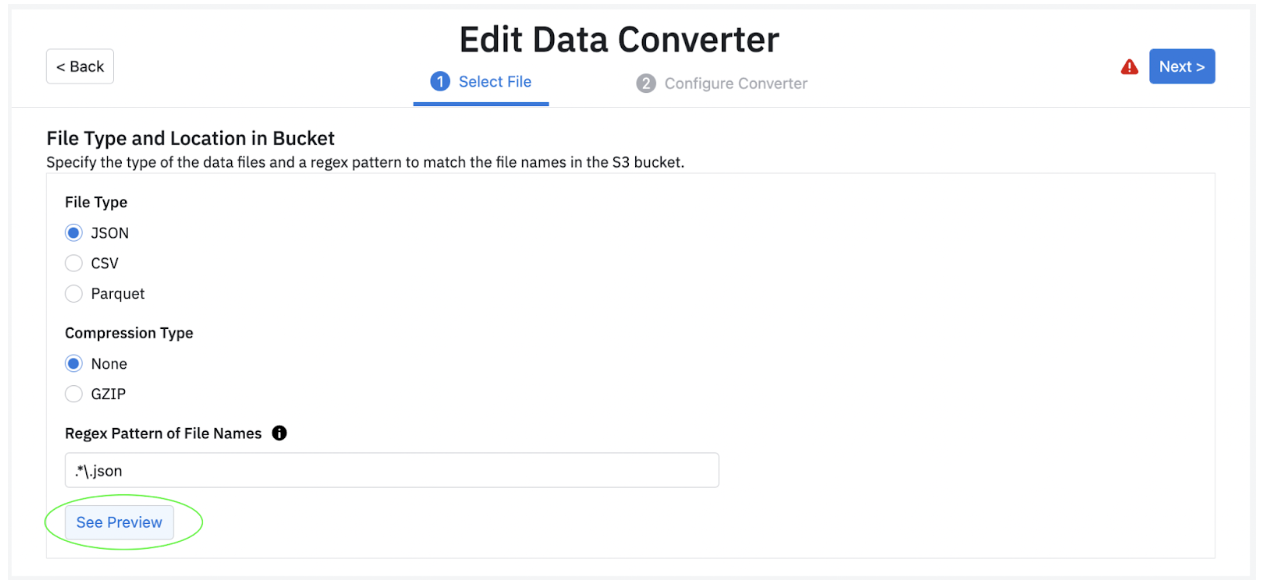 Screenshot of the converter file settings