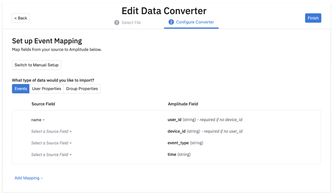 Screenshot of converter mapping