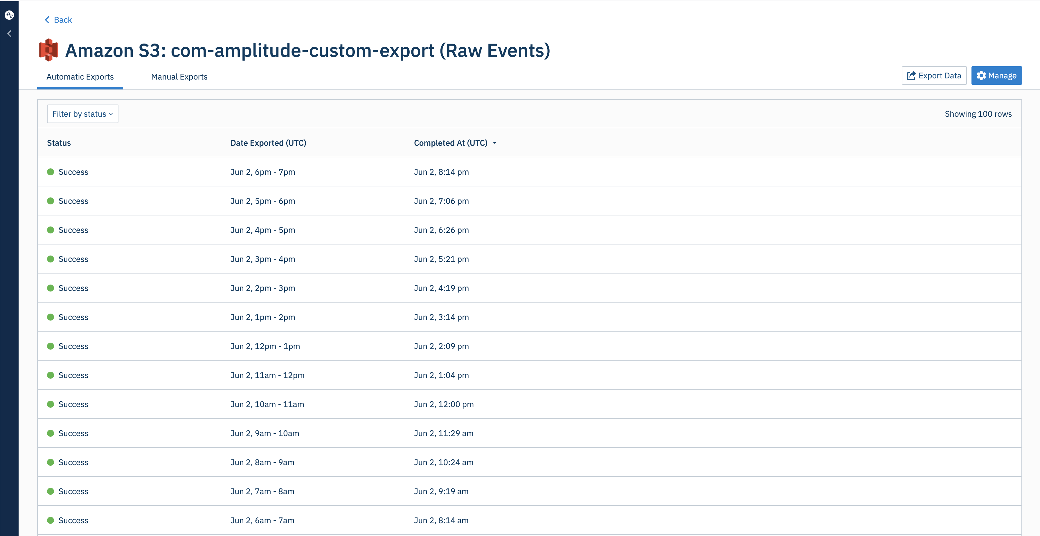screen shot of the export status screen