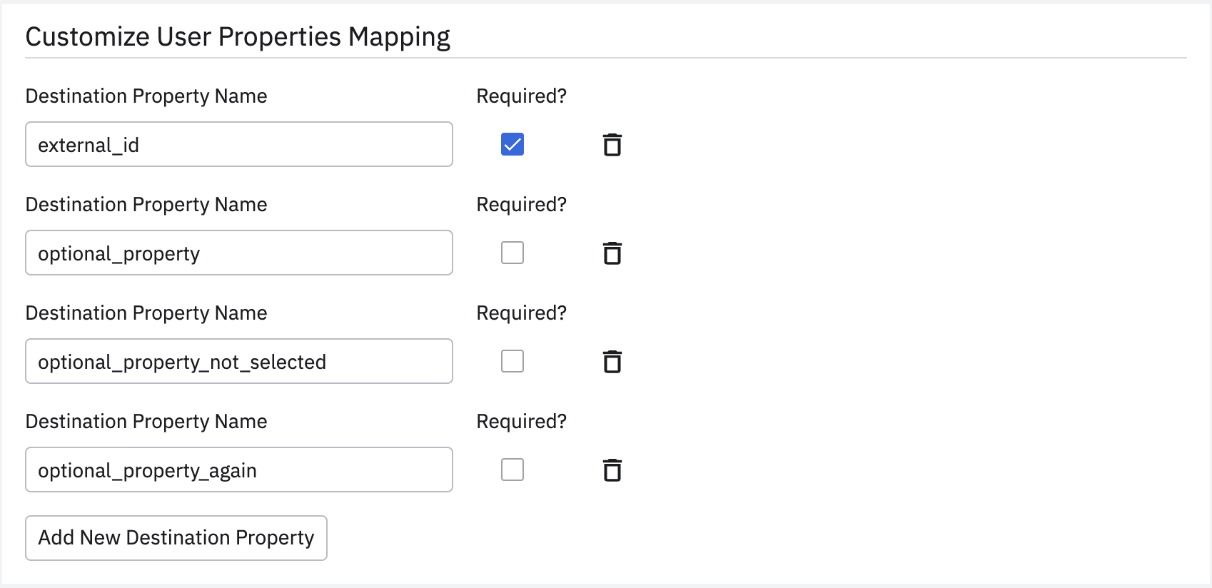 screenshot of the customize user properties mapping section