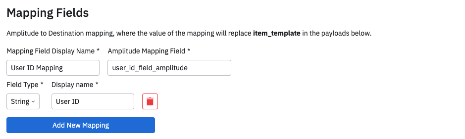 Screenshot of the field mapping options